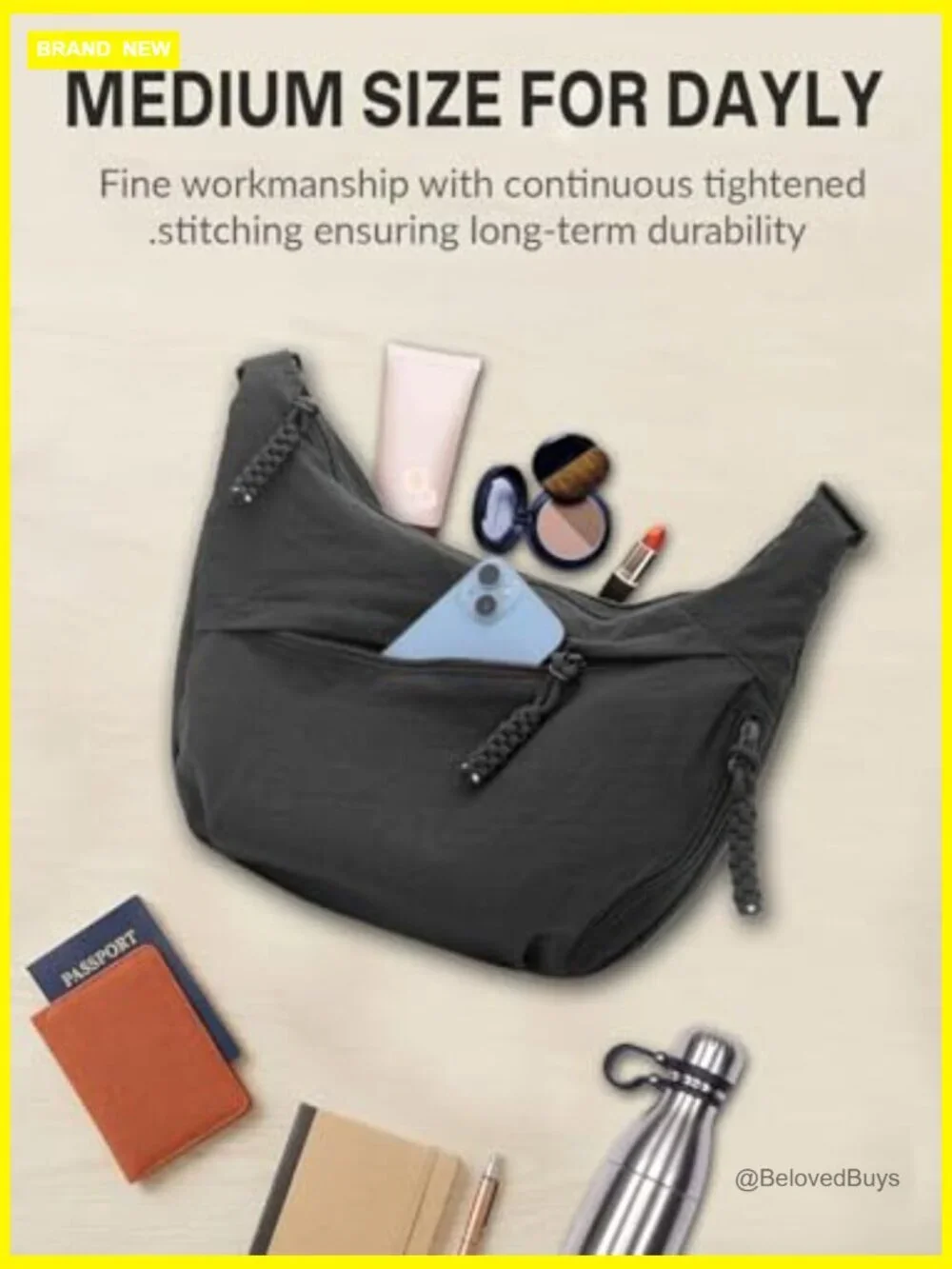 Canvas Hobo Tote Bag Crossbody with Zipper Pockets Large Capacity Work Travel